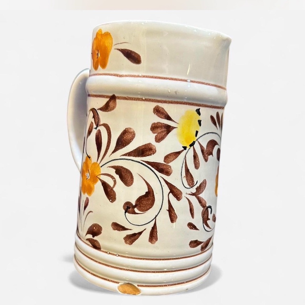 Vintage Italian Hand Painted Rooster Floral Pottery Pitcher Folk Art Style - Picture 6 of 9
